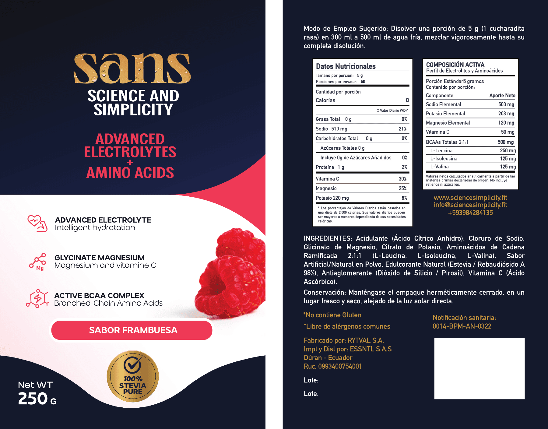 Arte de empaque SANS en doypack sabor Frambuesa